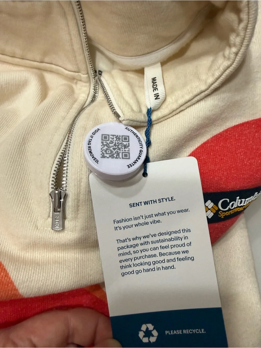 Kith x Columbia Mens Quarter-Zip Graphic Fleece Sweater in Multi-Red